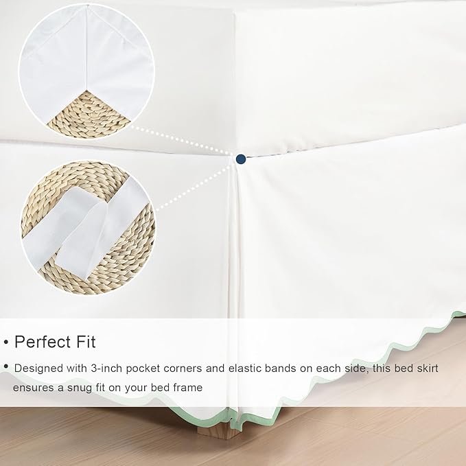 HIG Off-White Chic Twin XL Bed Skirt - Easy Fit Scallop Edge Pleated Bedskirts, 14 Inch Drop Anti-Slip Dust Ruffle, Thick Fabric for Enhanced Privacy, Pre-Washed for Long-Lasting Use(N60022)