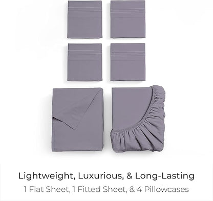 Mellanni Full Sheet Set - 6-Piece Iconic Collection Bedding, (Including 4 Pillowcases), 21-Inch Extra Deep Pocket, Easy Care, Ultra Soft, Cooling Sheets, Brushed Microfiber - Hazy Lilac