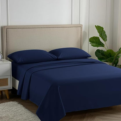 Carressa Linen 100% Egyptian Cotton Queen Sheet Set - 600 Thread Count Egyptian Cotton Queen Sheets Set (4 PC, Indigo), Ultra Soft, Cooling, 16" Deep Pocket Sateen Weave Luxury Hotel Bed Sheet
