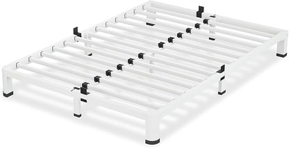 4 Inch White King Size Bed Frame, 3500Lbs Heavy Duty Metal Platform with Round Corner Legs Mattress Slide Stopper, Steel Slat Support No Box Spring Needed, Noise Free, Non-Slip, Easy Assembly
