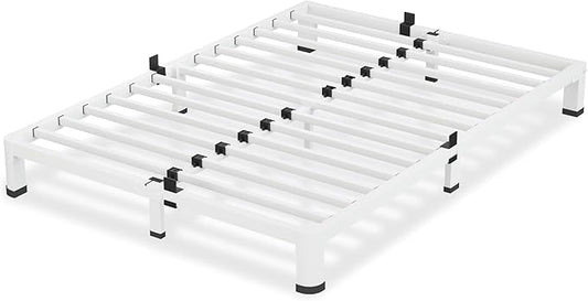 4 Inch White King Size Bed Frame, 3500Lbs Heavy Duty Metal Platform with Round Corner Legs Mattress Slide Stopper, Steel Slat Support No Box Spring Needed, Noise Free, Non-Slip, Easy Assembly