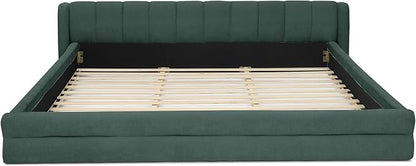 DEINPPA King Size Bed Frame with Cloud Soft Headboard, Chenille Upholstered Grounded Wood Base Bed Frame, No Box Spring Needed-Blue+Green