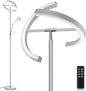 2-in-1 Dimmable Floor Lamp with Reading Light - Rotatable Standing Lamp with Remote&Touch Control, Stepless Color Brightness Adustable, Modern Lamp for Living Room Bedroom Office, Silver