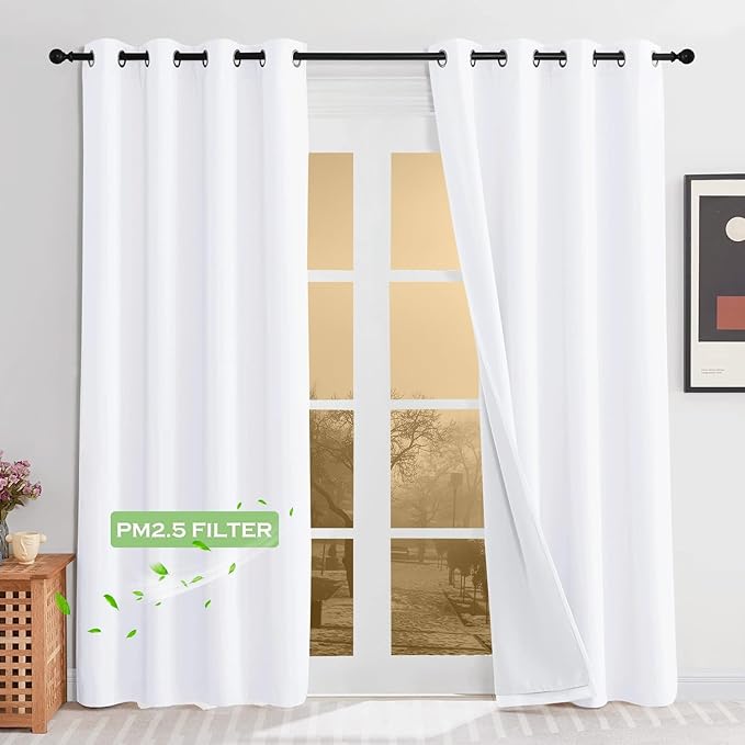 KGORGE Anti Dust Soundproof 100% Blackout Curtains 4 Layers Heavy Duty Energy Efficiency Window Curtains for Living Room Baby Bedroom Home Office Studio, Wide 52 x Long 95 inches, White, 2 Panels