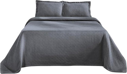 Superior 2 Piece Basketweave Cotton Bedspread Set, Home Bed Decor, Decorative Bed Spread, 1 Pillow Sham, Medium Weight Blanket, Matelasse Coverlet Bedding, Geometric Lattice Pattern, Twin, Grey