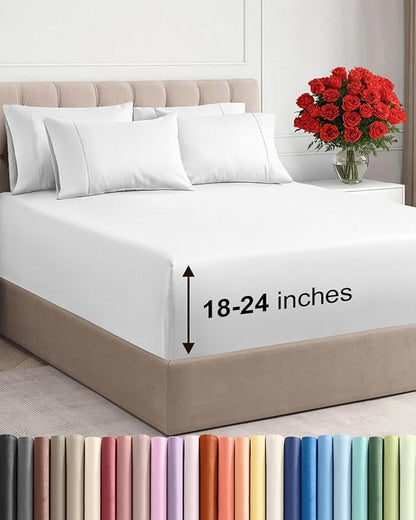 Extra Deep King Sheet Set - 6 Piece Breathable and Cooling Sheets - Hotel Luxury Bed Sheets Set - Easy & Secure Fit - Soft, Wrinkle Free and Comfy Sheets Set - White Sheet Set with Extra Deep Pockets