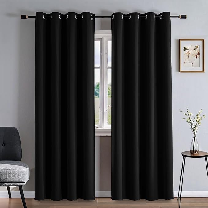Curtains 84 Inch Length 2 Panels Set, Blackout Curtains for Bedroom Living Room, Thermal Insulated Grommet Room Darkening Drapes for Privacy Home Decor Windows(W52 x L84, Black)