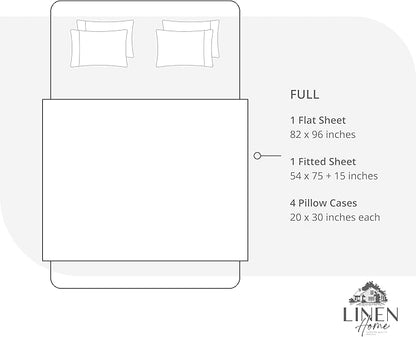 Linen Home 100% Cotton Percale Sheet Set, Full Size, Ivory, Deep Pocket, 6 Pieces Set - 1 Flat, 1 Deep Pocket Fitted Sheet and 4 Pillowcases, Crisp Cool and Strong Bed Linen