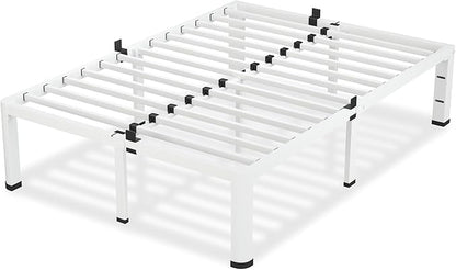 12 Inch White King Size Bed Frame, 3500Lbs Heavy Duty Metal Platform with Round Corner Legs Mattress Slide Stopper, Steel Slat Support No Box Spring Needed, Noise Free, Non-Slip, Easy Assembly
