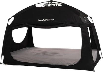 Indoor Instant Privacy Bed Tent for Sleeping,Quick Set-up Bed Canopies,Portable Bed Drapes with Large Space and 3 Doors (Black, Full)