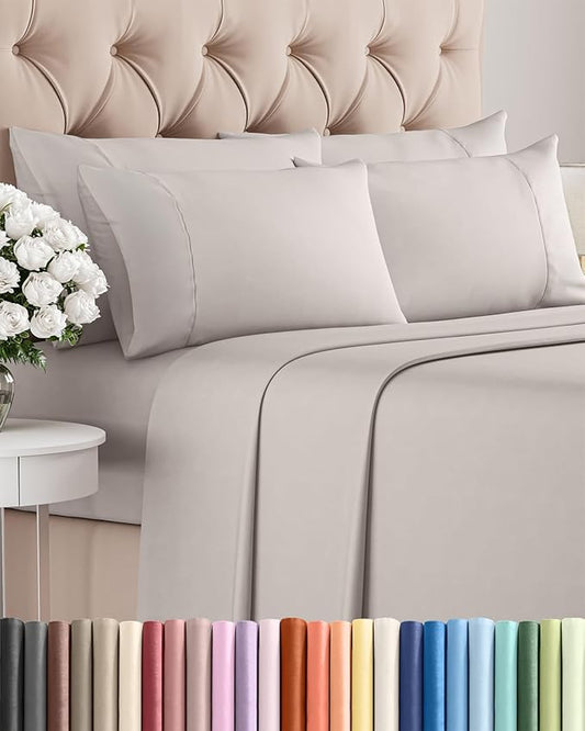 Cal King 6 Piece Sheet Set - Cooling & Breathable - Hotel Luxury Bedding, Includes Fitted Sheet for Women, Men, Kids and Teens - 1 Flat, 1 Fitted Sheet, 4 Pillowcases with Deep Pockets - Light Grey