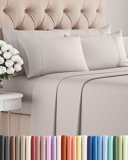 King 6 Piece Sheet Set - Cooling, Comfy & Breathable - Hotel Luxury Bedding, Includes Fitted Sheet for Women, Men, Kids & Teens - 1 Flat, 1 Fitted Sheet, 4 Pillowcases with Deep Pockets - Light Grey