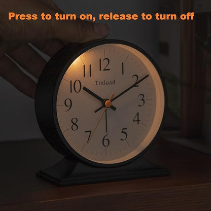 4.5"Retro Analog Alarm Clock,Vintage decor , Super Silent Non Ticking Small Clock with Manual Light, Snooze, Battery Operated, for Bedroom, Living Room, Office,Nightstand, Bedside, Desk ,Table(Black)