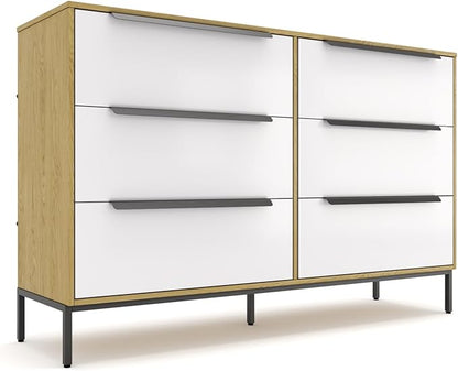 tinge Lira Premium Fabric Dresser - Solid Wooden Frame, 6 Spacious Sag-Proof Drawers with Sleek Metal Handles - Premium & Durable Storage Solution for Your Home (Light Brown)