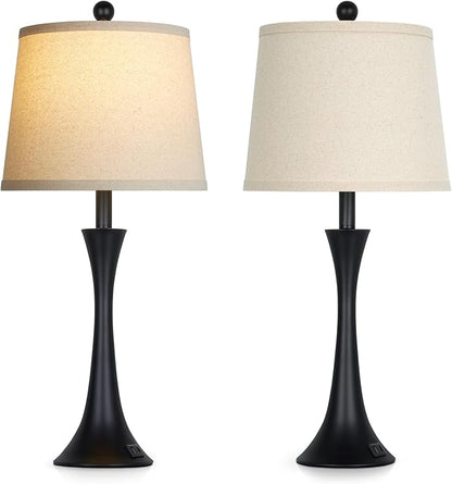 27.5" Black table Lamps for Living Room, Touch Control 3-Way Dimmable Bedside Nightstand Lamps Bedroom Lamp,Modern Black Table Lamp with USB A+C Ports,Tall Lamps for Living Room End Table（1Pack）