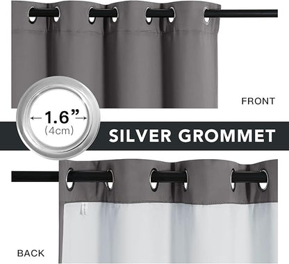 RYB HOME Noise Reducing Barrier for Bedroom, Totally Blackout Drapes Energy Smart Window Treatment Anti Dust Divider Curtains PM2.5 Pollen Smog Filtering, Grey, W52 x L108 inch, 2 Panel