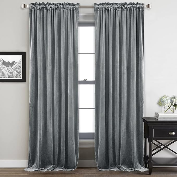 StangH Grey Velvet Curtains 84 inches Room Darkening Window Curtain Drapes for Living Room Thermal Insulated Privacy Panels for Bedroom/Office, W52 x L84, 2 Panels