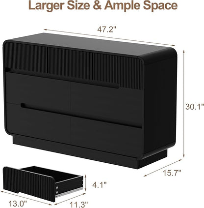 7 Drawer Dresser and 2 Nightstand Sets for Bedroom 3 Pcs Bedroom Set, Modern 47.2" Fluted Dresser with Invisible Handles Nightstand Charging Station, Bedroom Furniture Set for Living Room, Black
