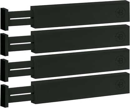 Bambüsi 4 Pack Drawer Dividers - 2.6" High, 16-22" Adjustable Drawer Bamboo Organizers for Clothes, Expandable Dresser Separators in Bedroom/Bathroom/Kitchen/Office Organization and Storage (Black)