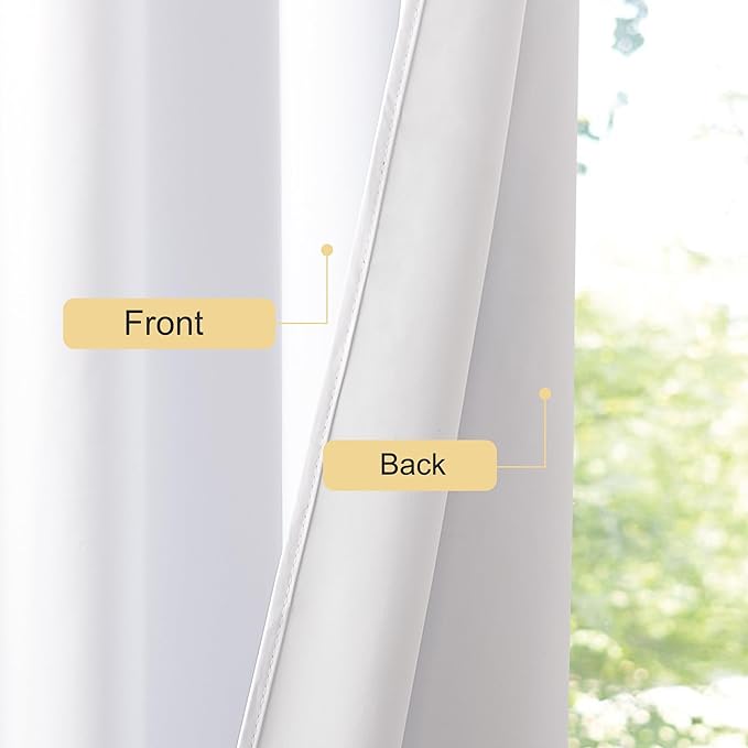 NICETOWN White Blackout Curtains for Living Room 2 Panels, Grommet Full Blackout Window Treatments Heat Blocking Thermal Drapes for Bedroom/Living Room, W52 x L86