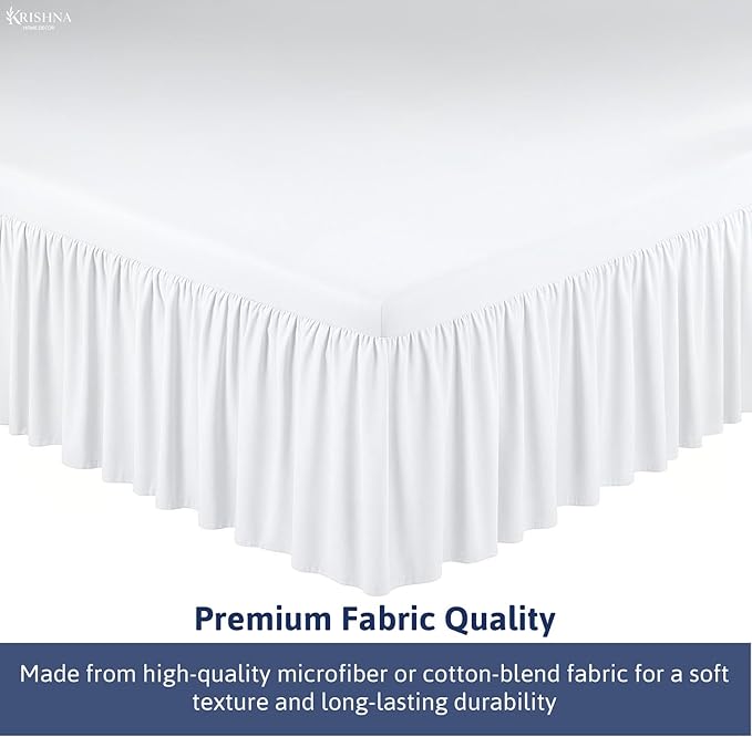 KRISHNA Ruffled Bed Skirt with Split Corners Queen, 100% Microfiber Hotel Quality, 15 Inch Drop Dust Ruffle Gathered Bedskirt with Platform, 60" x 80", White