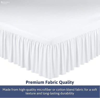KRISHNA Ruffled Bed Skirt with Split Corners Queen, 100% Microfiber Hotel Quality, 24 Inch Drop Dust Ruffle Gathered Bedskirt with Platform, 60" x 80", White