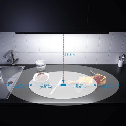 WOBANE LED Under Cabinet Lighting, 24 inch Black Cabinet Light, Hand Wave Activated, Warm White to White Color Tunable,Touchless Dimmable Panel for Kitchen,Counter,Shelf,Under Desk Lighting 1200LM