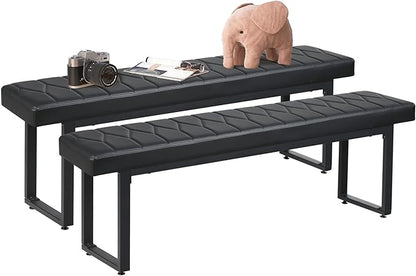 STHOUYN 58” Padded Dining Table Bench Pair of 2 for 6-8 Person, Faux Leather Indoor Cushioned Extra Long Bench for Dining Room Table, Bedside Shoe Entryway Benches (Black, 58")
