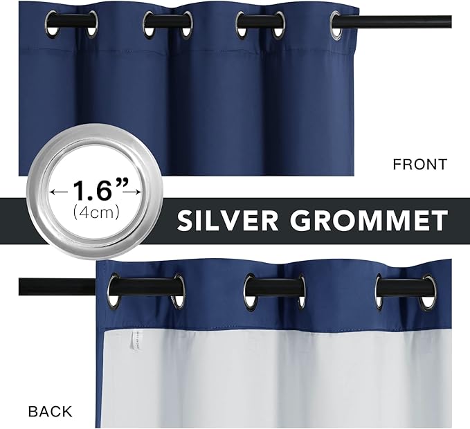 RYB HOME 100% Blackout Curtains, Noise Reducing 108 inch Curtains Dust Filter Draft Block Window Drapes Privacy Drapes for Living Room Playroom Nursery, W52 x L108 inch, Navy Blue, 2 Panels