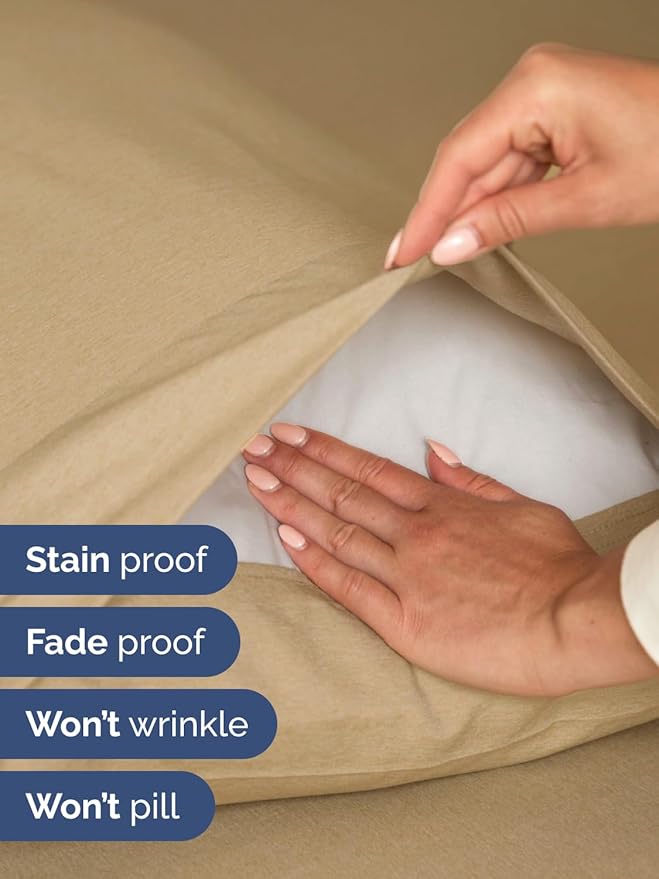 Extra Deep Twin XL Sheet Set - 4 Piece Breathable & Cooling Sheets - Hotel Luxury Bed Sheets Set - Easy Fit - Soft, Wrinkle Free & Comfy Sheets Set - Heathered Tan Sheet Set with Extra Deep Pockets