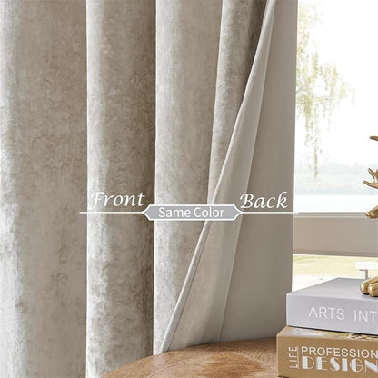 SMILETIME Ivory White Crushed Velvet Curtains 52x96in Luxurious Insulated Drapes for Bedroom Thicker Pinch Pleat Light-Filtering Window Panels, 2 Panels