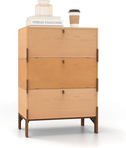 Stackable 3 Drawers Dresser, Customizable Chest of Drawers for Bedroom, Living Room, Dormitory, Easy Assembly Wood Furniture Cabinet, 24 inch Width Beech and Basswood Color Combo