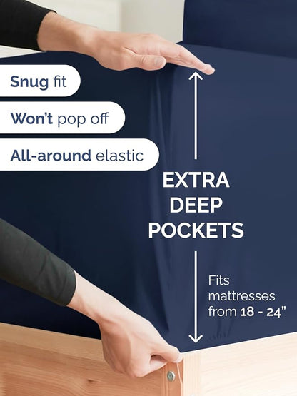 Extra Deep Full Sheet Set - 6 Piece Breathable & Cooling Sheets - Hotel Luxury Bed Sheets Set - Easy & Secure Fit - Soft, Wrinkle Free & Comfy Sheets Set - Navy Blue Sheet Set with Extra Deep Pockets