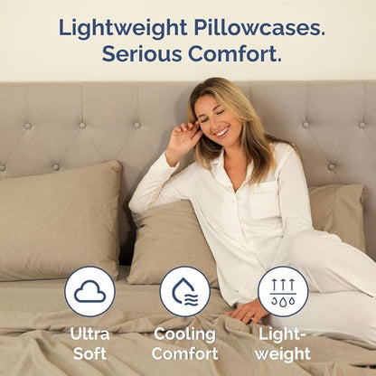 King Pillow Cases Set of 4 - Ultra Soft Hotel Quality Pillowcase Covers - Comfy, Cozy & Wrinkle Free - Shrinkage and Fade Resistant - Machine Washable Pillow Protectors - 4 Piece Set - Heathered Tan