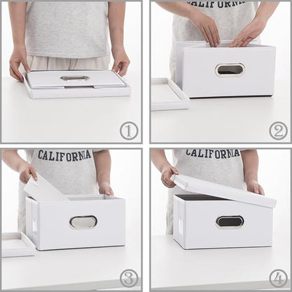 PRANDOM Collapsible Storage Box with Lid [1-Pack] Leather Fabric Foldable Storage Bin Organizer Container Basket Cube with Cover for Home Bedroom Closet Office Nursery White (13.6x9.6x6.9)