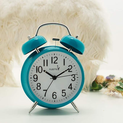 [Loud Alarm for Deep Sleepers) 4'' Twin Bell Alarm Clock with Backlight for Bedroom and Home Decoration(Blue)