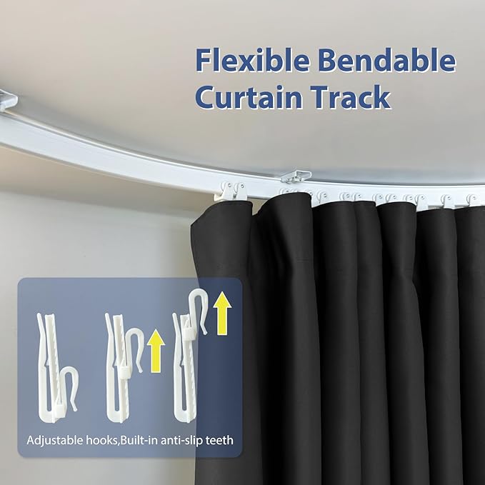 Room Divider Ceiling Mounted Curtains Track Sets Extra Wide Blackout Curtain Flexible Tracks for Bedroom Privacy Partition Separator, 1 Panel Black Drape and White Rail, W8.3 x H9ft