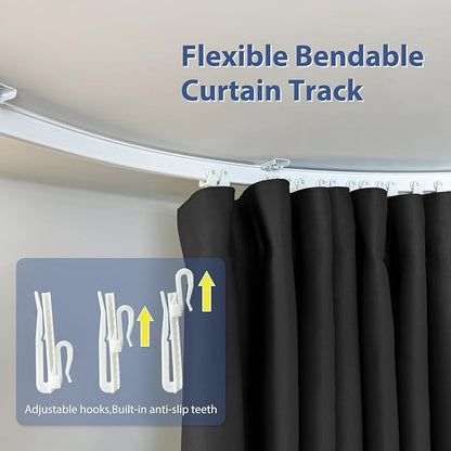 Room Divider Ceiling Mounted Curtains Track Sets Extra Wide Blackout Curtain Flexible Tracks for Bedroom Privacy Partition Separator, 1 Panel Black Drape and White Rail, W10 x H7ft