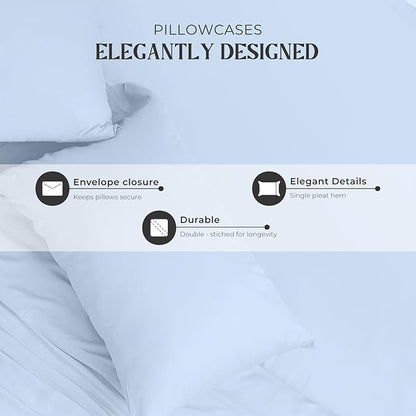 Mayfair Linen 100% Egyptian Cotton King Pillow Cases Set of 2 - Luxury 2000 Series King Size Pillowcases, Soft Cooling Breathable, Envelope Closure Hotel Quality Pillowcase (21 x 41, Light Blue)