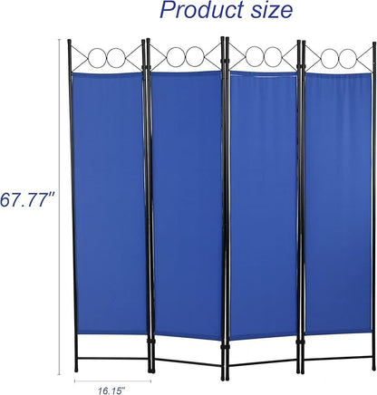 4 Panel Room Divider 6FT Steel Frame Screen Folding Privacy Divider Freestanding Partition for Home Office Bedroom (Blue)