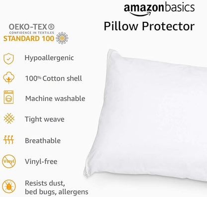 Amazon Basics King Pillow Pillowcase with Zipper, 100% Cotton Hypoallergenic, Pillow Protector, White (37 x 21 Inches), Pillows Not Included