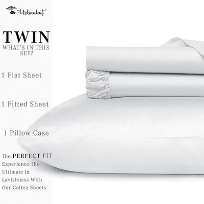 URBANHUT 800 Thread Count 100% Cotton Twin Size Sheets, Luxury 4 Piece Twin Bedsheets, Hotel Sheets Sateen Finish - Better Than Egyptian, 14" Elasticized Deep Pocket - White