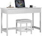ChooChoo 47.2 Inch Modern Desk with Drawers, Makeup Vanity Desk with Padded Stool, Writing Computer Desk for Home Office & Bedroom, White