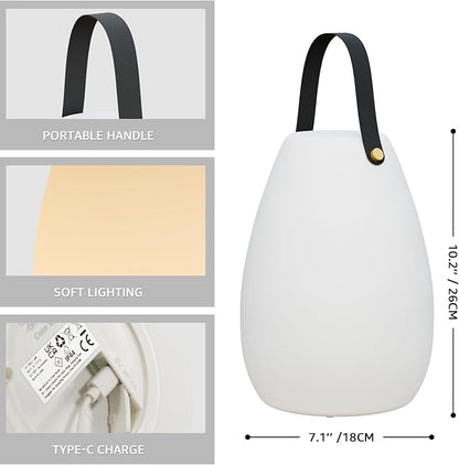 uuffoo Portable Outdoor Table Lamp - Dimmable Rechargeable Night Lights w/Remote and 7 RGB Colors, IP44 Water-Resistant Hanging Lantern for Patio, Tent, Bedroom, Garden, Emergency