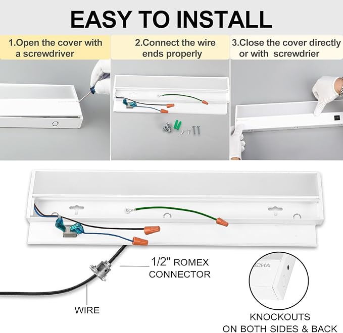 Ansen 3Packs of Under Cabinet Lights for Kitchen, 48in 26W 1720LM, Dimmable Hardwire Led Light for Closet, CRI>92, R9>90, 3 Color Temperature, 3000K/4000K/5000K(Warm White, Cool White, Daylight)