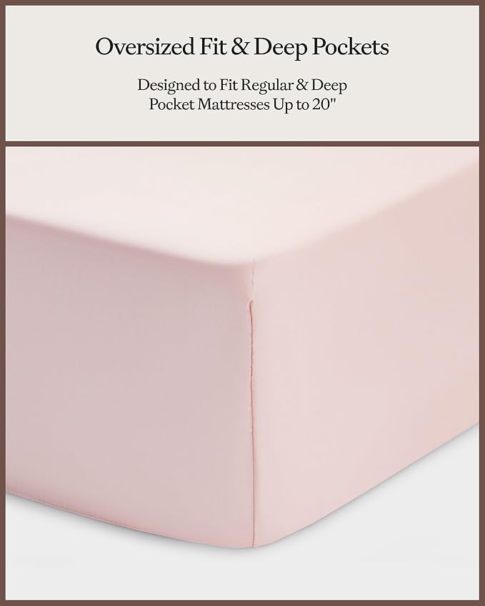 Cozy Earth Luxury Bed Sheet Set - 100% Viscose from Bamboo Fabric, Ultra-Soft & Breathable, Fits Regular & Deep Pocket Mattresses up to 20" - 5 Pieces Split King Sheet Set - Peony