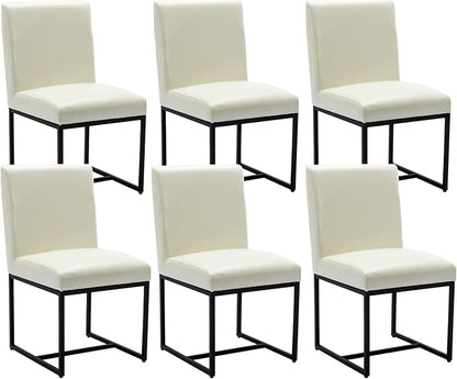 CIMOTA Modern Dining Chairs Set of 6, Leather Dining Room Chairs Upholstered Armless Guest Side Chair with Black Base for Dining Room/Kitchen, Cream 6PCS