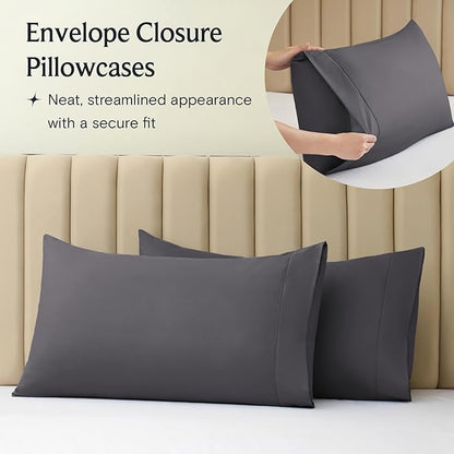 LuxClub 4 PC Full Sheet Set, Deep Pockets Wrinkle Free Cooling Bed Sheets Hotel Bedding for Women, Men, Kids & Teens, Includes 1 Fitted Sheet, 1 Flat Sheet and 2 Pillowcases-Dark Grey