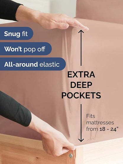 Extra Deep Cal King Sheet Set - 6 Piece Breathable & Cooling Sheets - Hotel Luxury Bed Sheets Set - Easy & Secure Fit - Soft, Wrinkle Free & Comfy Sheets Set - Mauve Sheet Set with Extra Deep Pockets