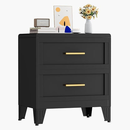 Metal Dresser for Bedroom, Small Dresser with Drawers, 2 Dressers & Chests of Drawers with Curved Corner, Storage Cabinet for Nightstand, Living Room, Hallway, Entryway (Black, 24" W)